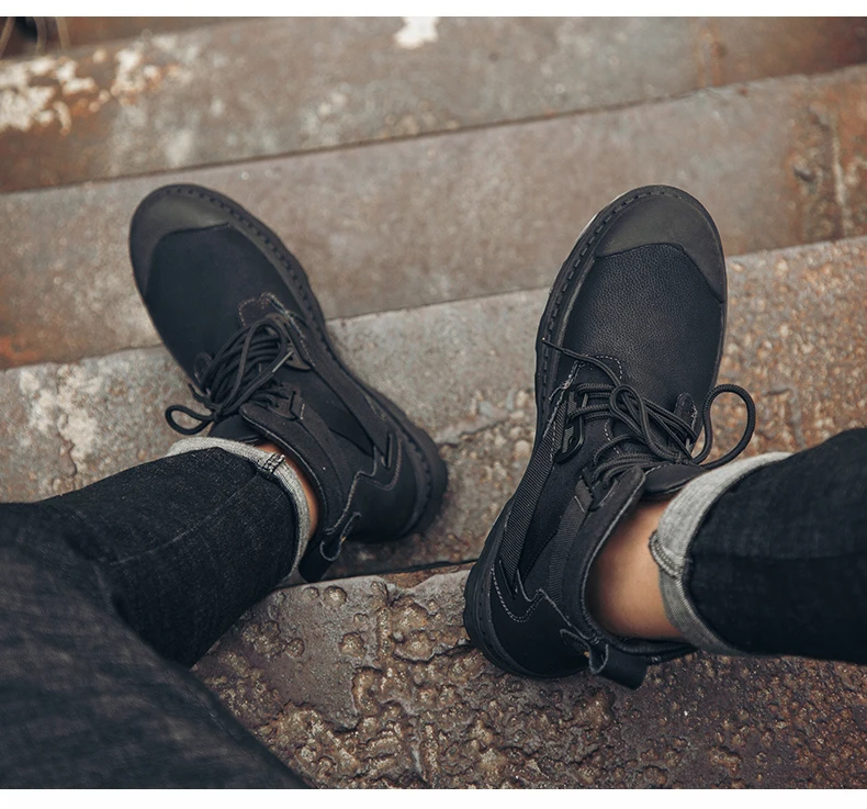 Черные Теплые зимние мужские ботинки; ботильоны из натуральной кожи; Мужская зимняя Рабочая обувь; мужские зимние ботинки на меху в стиле милитари; Botas