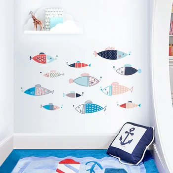 Colorful fish simple wall sticker kitchen refrigerator self adhesive stickers cartoon painting home wall decor room decoration