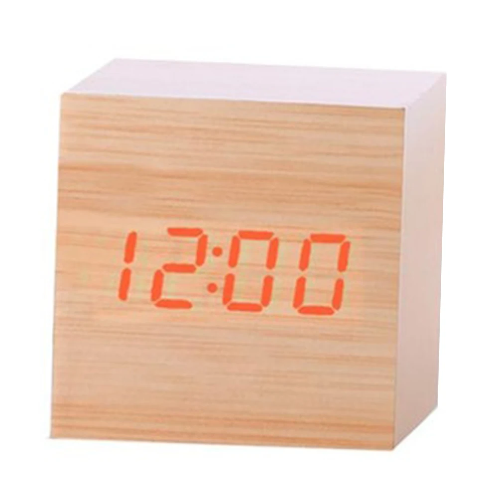 Горячая Распродажа, Разноцветные деревянные часы с управлением звуками, современный деревянный цифровой светодиодный Настольный будильник, термометр, таймер, календарь, настольный декор - Цвет: 7x7x7(cm)