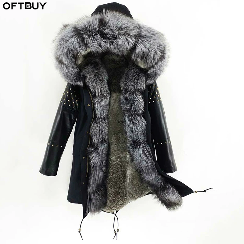 Женская парка с кроличьей подкладкой OFTBUY длинная уличная куртка из натуральной
