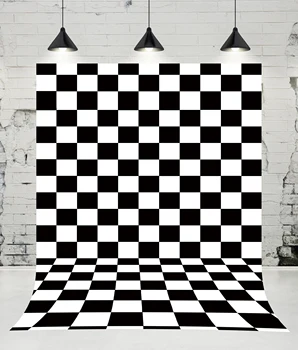 

VinylBDS Black White Square Photography Backdrops Mosaic Visual Magic Cartoon Baby Photo Studio Background for Children Props