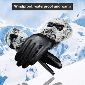 

1 Pair Touch Screen Gloves PU Leather Women Gloves Waterproof Faux Rabbit Fur Thick Warm Spring Winter Gloves Christmas Gifts