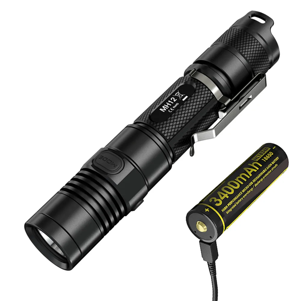 MH12 NL1834R NITECORE MH12 USB Перезаряжаемый фонарик CREE XM-L2 U2 светодиодный Макс 1000 люмен расстояние луча 232 м открытый свет тактический фонарь - Испускаемый цвет: MH12 NL1834R