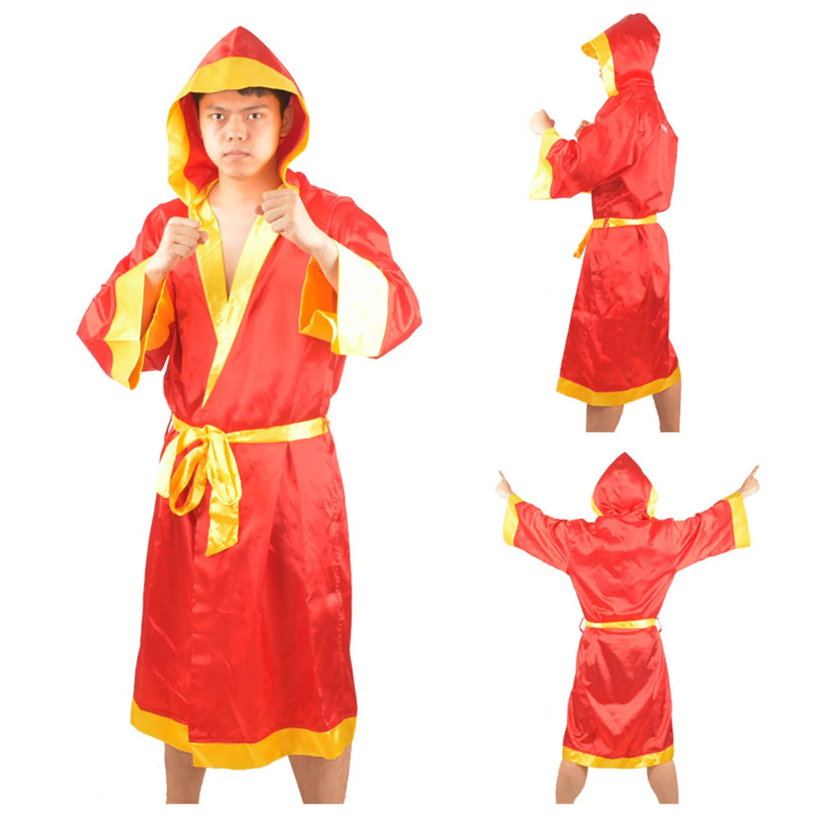 Men Long Sleeve Waist Belt Competition Training Muay Thai Boxing Robe Uniform Boxing Jersey
