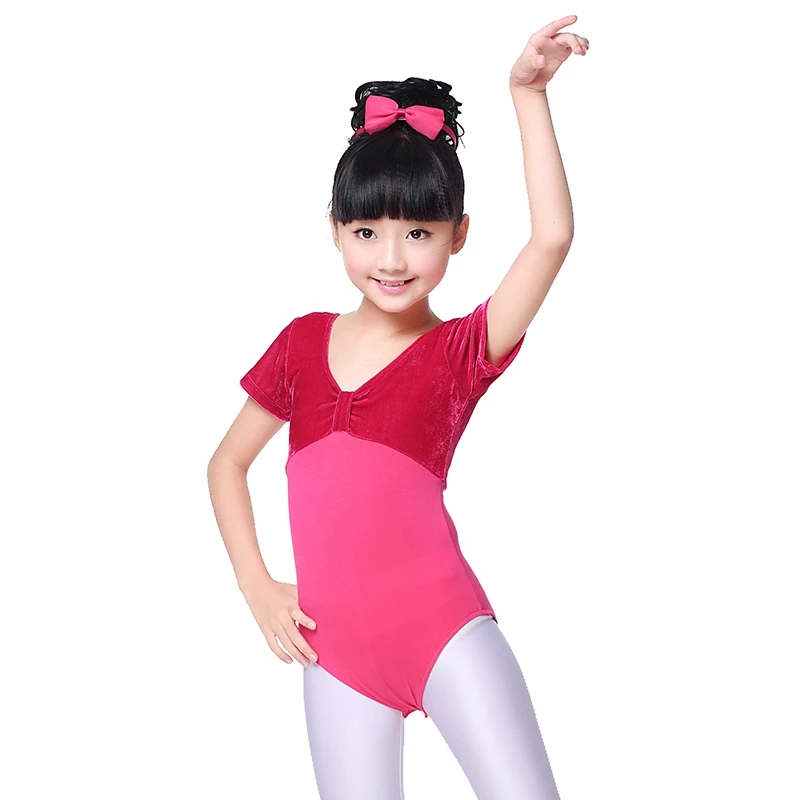Балетное трико для девочек; Спортивный костюм для танцев; бархатная одежда для латинских танцев; гимнастическое трико; детское платье для балерины; танцевальные костюмы - Цвет: Rose red