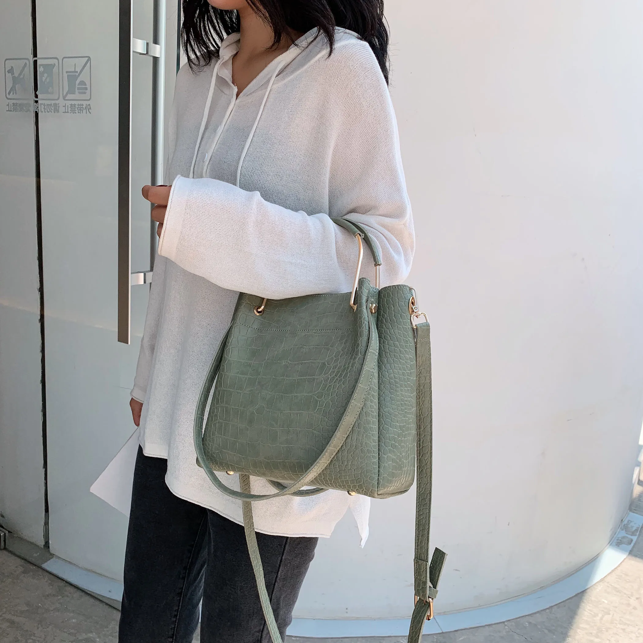 Stone Pattern PU Leather Bucket Bags For Women 2019 Small Shoulder Messenger Bag Lady Fashion Handb - 4000106074409