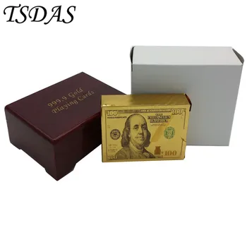 

New 24K Gold Poker Card Gold Plated $100 Dollar Style, High-grade Leisure Game Golden Playing Card Gift Box With Certificate