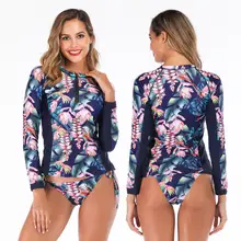 Print Two Piece Rashguard Long Sleeve Swimwear Women Rash Guard For Summer Swimming Surfing Beach Bathing Suits 6608