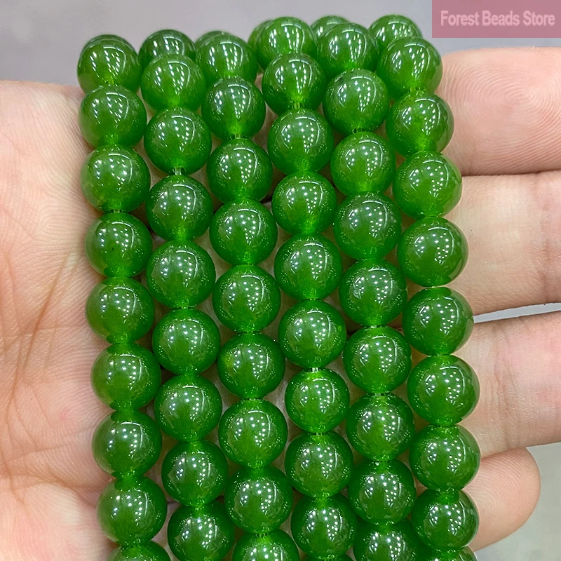 Smooth Natural Stone Green Taiwan Jades Chalcedony Round Loose Beads