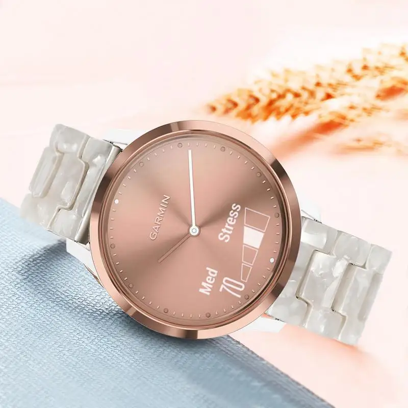 Жемчужный полимерный ремешок для часов Garmin Vivomove HR Sport Premium для женщин, ремешок для часов из нержавеющей стали розового золота
