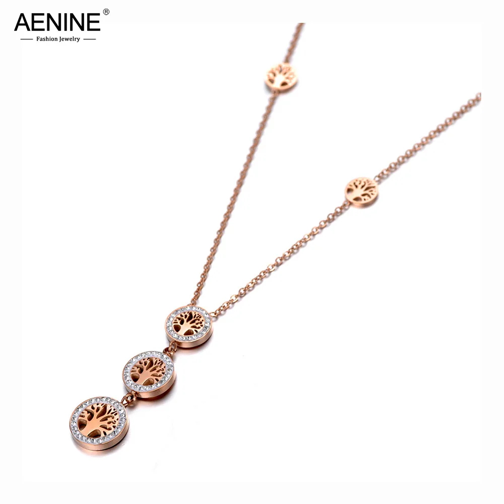Aenine Originele Ontwerp Rvs Boom Charm Choker Kettingen Bohemen Cz Kristallen Hanger Ketting Voor Vrouwen Meisjes AN20006