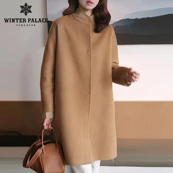 

WINTER PALACE fashion women cashmere Coat, turn-Down collar, Cashmere coat big yards loose, spring windproof jacket coat