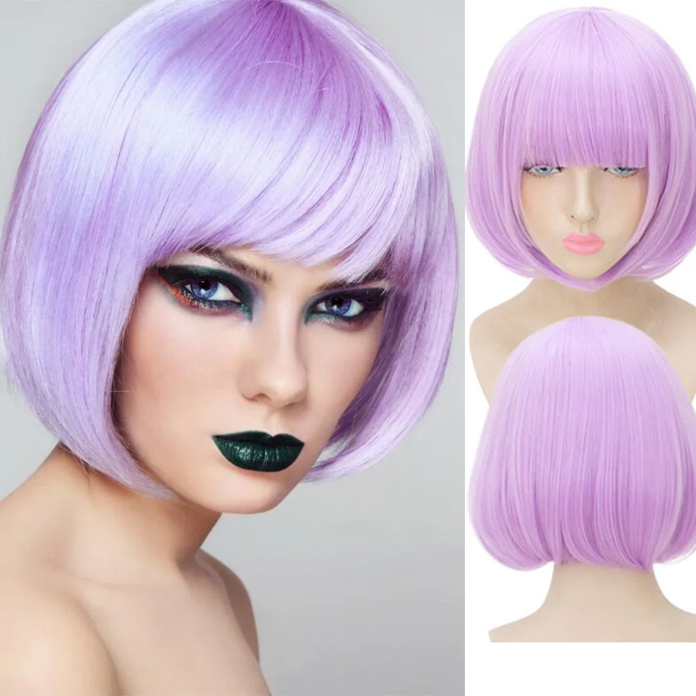 

AIYEE 14" Short Straight Cosplay Bob Women Wigs Brown Black White Pink 24 Color Female Synthetic Hair Highlight