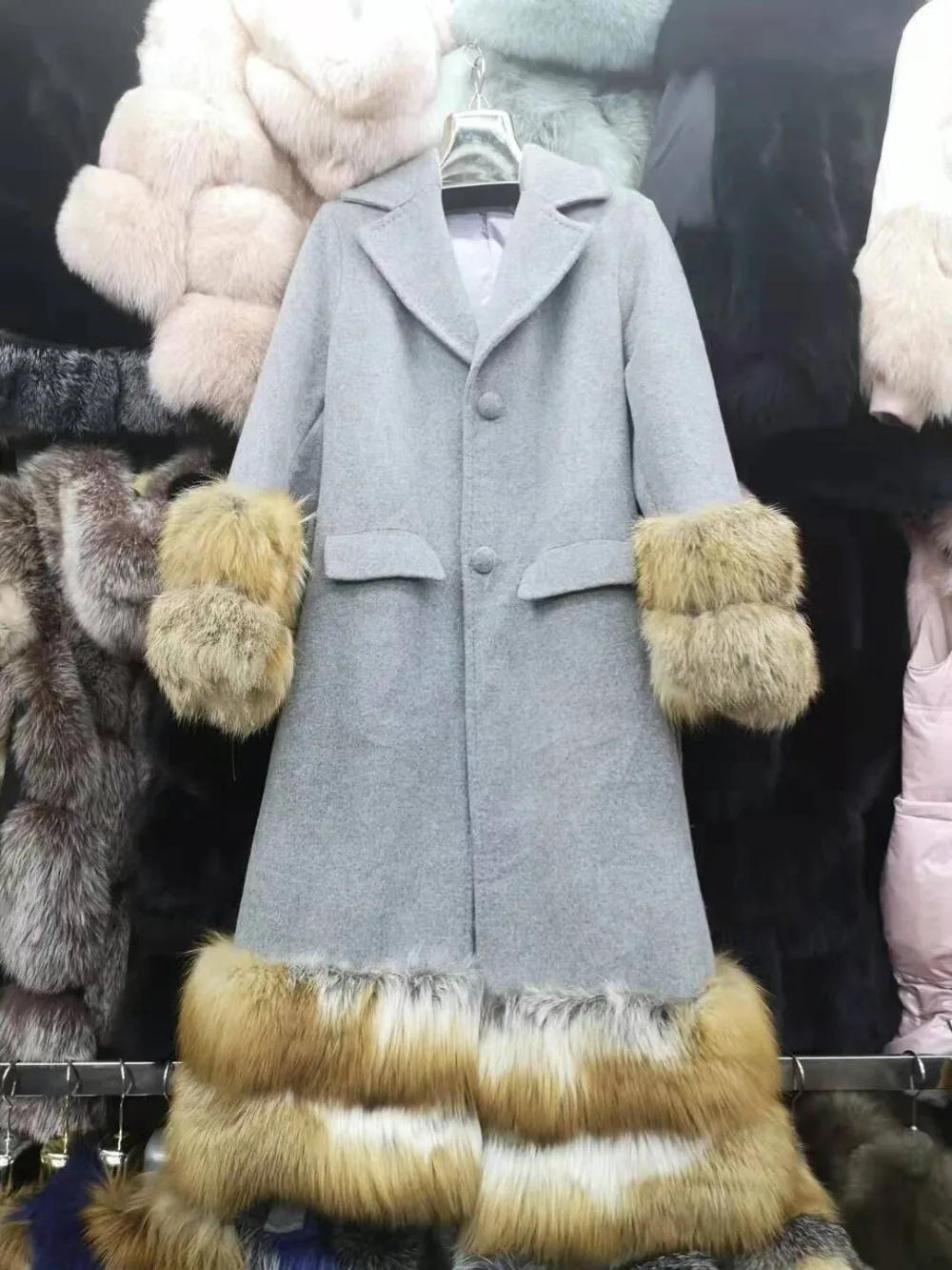 Теплое утолщенное однобортное пальто Manteaux Femme с воротником из натурального меха, Женское зимнее пальто, элегантная верхняя одежда, длинное пальто