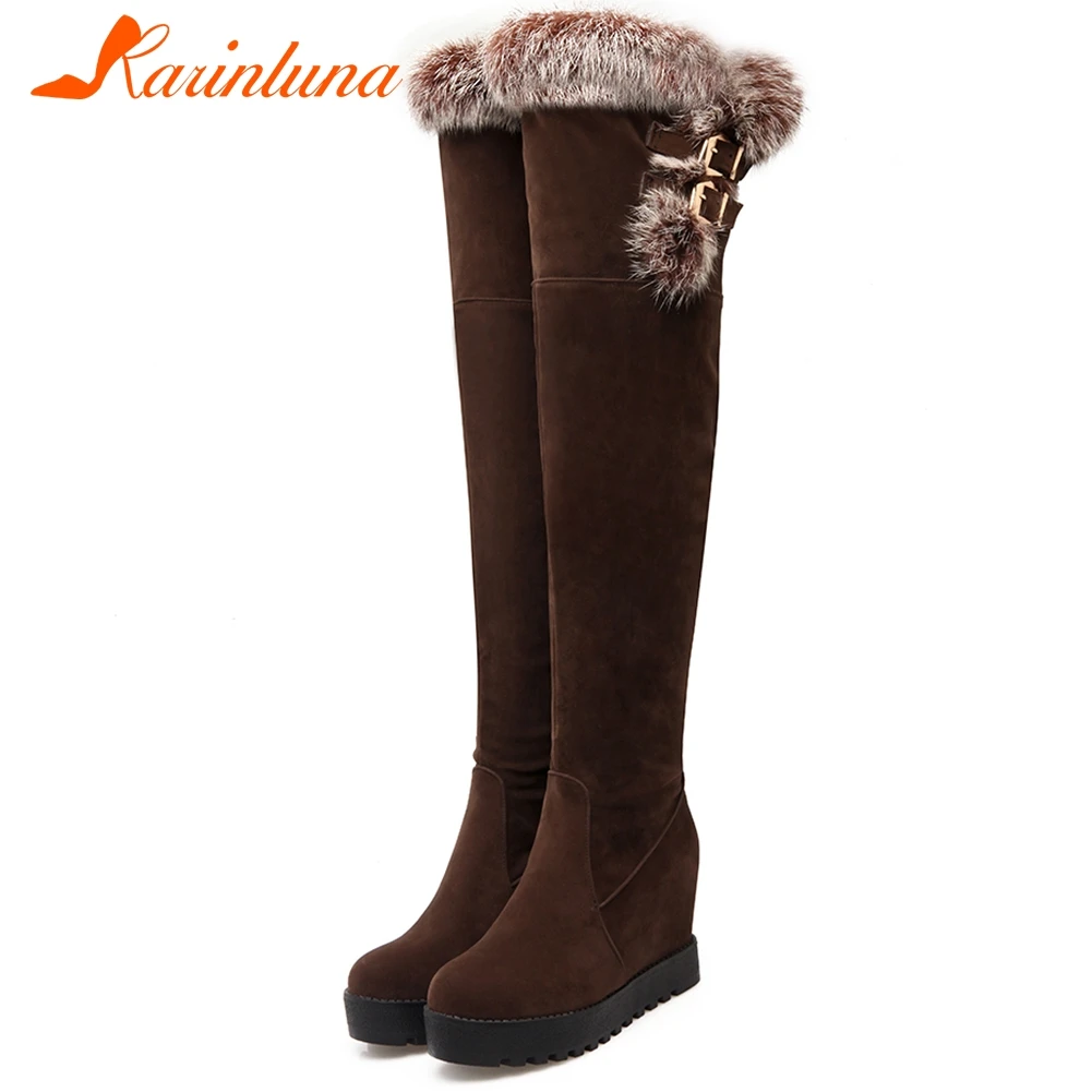 

Karinluna New Large Size 43 Snow Boots Height Increasing Over The Knee Boots High Heels Platform Women Shoes Woman