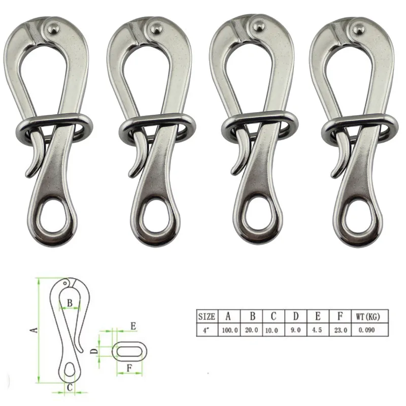 

316 Stainless Steel 100mm Pelican Hook & Eye with Quick Release link Crane Hooks for Sailing Boat Yacht Accessories 4PCS Pack