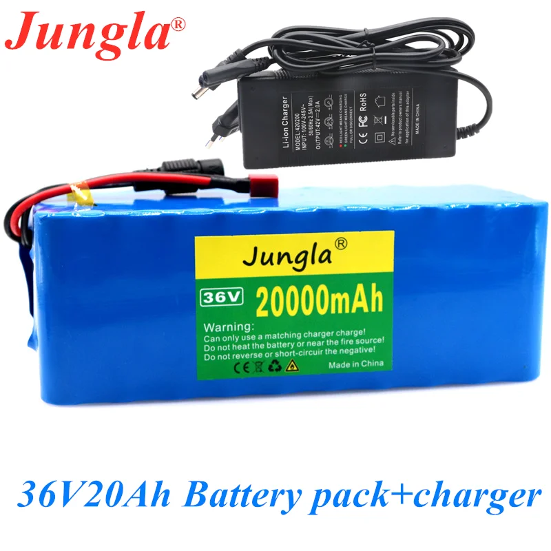 

Junglal 36V battery 10S4P 20Ah 36v 18650 battery pack 500W 42V 20000mAh for Ebike electric bicycle with BMS + 42V charger