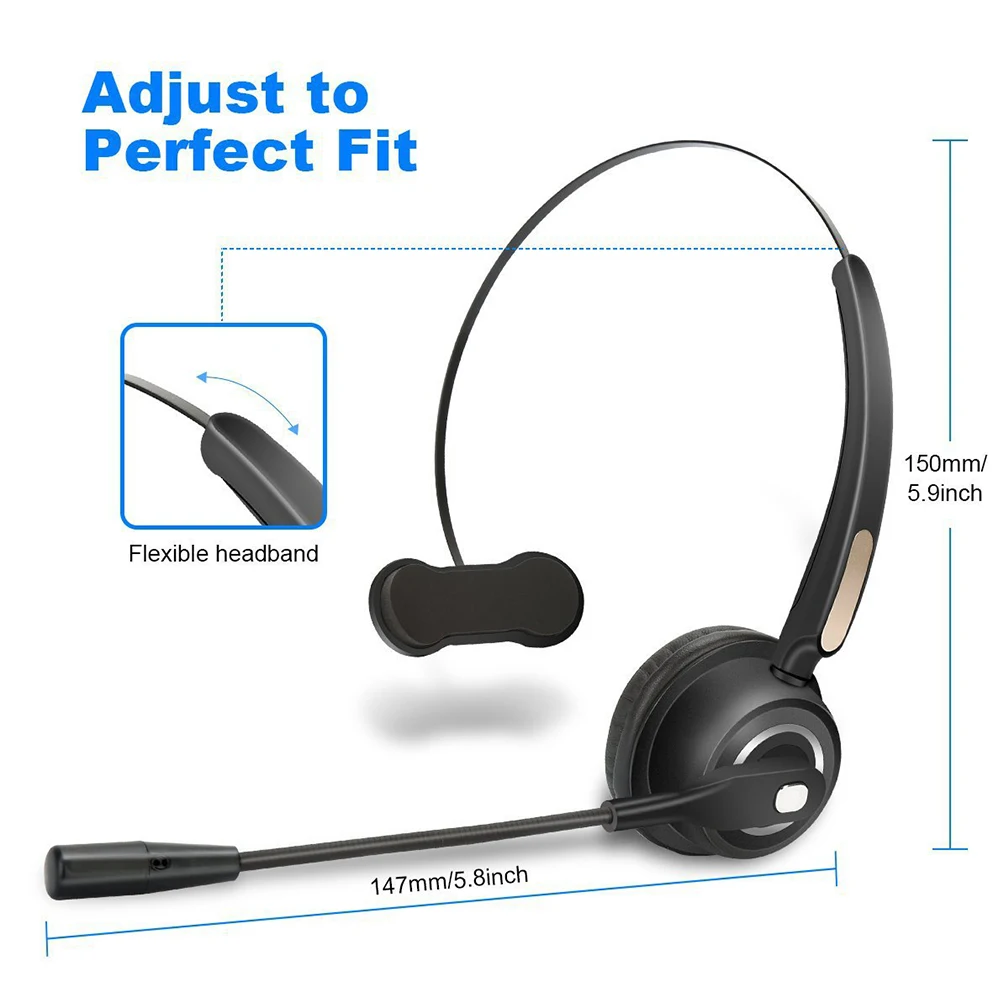 Single Ear ABS Wireless Bluetooth Headset Adjustable Headband USB