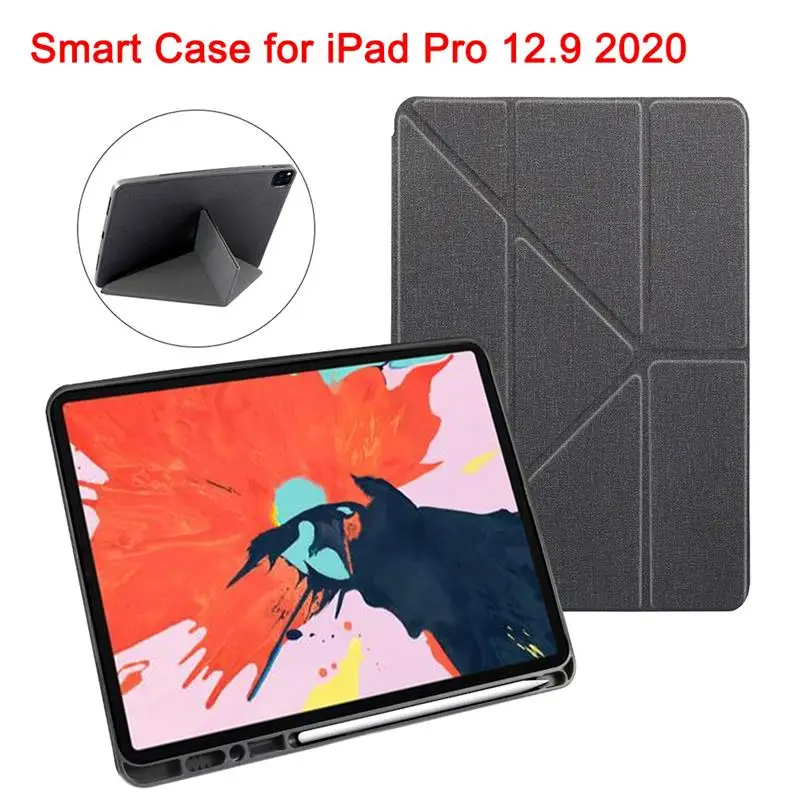 

Smart Case for iPad Pro 12.9 2020 Case PU Leather Tri-Fold Folio Tablet Protector Cover Stand with Wake Sleep Pen Holder Case