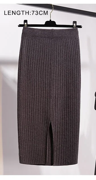 Осень-зима, Женская длинная юбка с эластичной резинкой на талии, теплая трикотажная прямая тонкая элегантная черная юбка-карандаш, faldas jupe femme - Цвет: 73cm dark grey