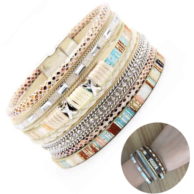 

Bohemian Hollow Tree of Life Boho Wrap Bracelets for Women Braided Leather Rope Handmade Multi-Layer Cuff Bangle pulseras mujer