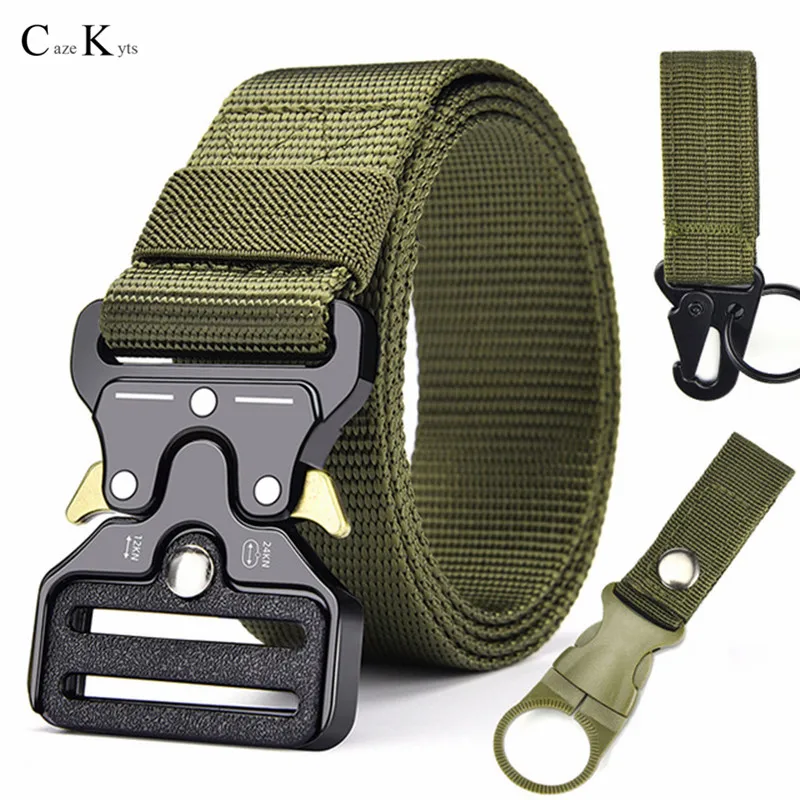 

Caze Kyts Tactical Belt Military Style Webbing Riggers Web Belt Heavy-Duty Quick-Release Metal Buckle men's training outdoor New