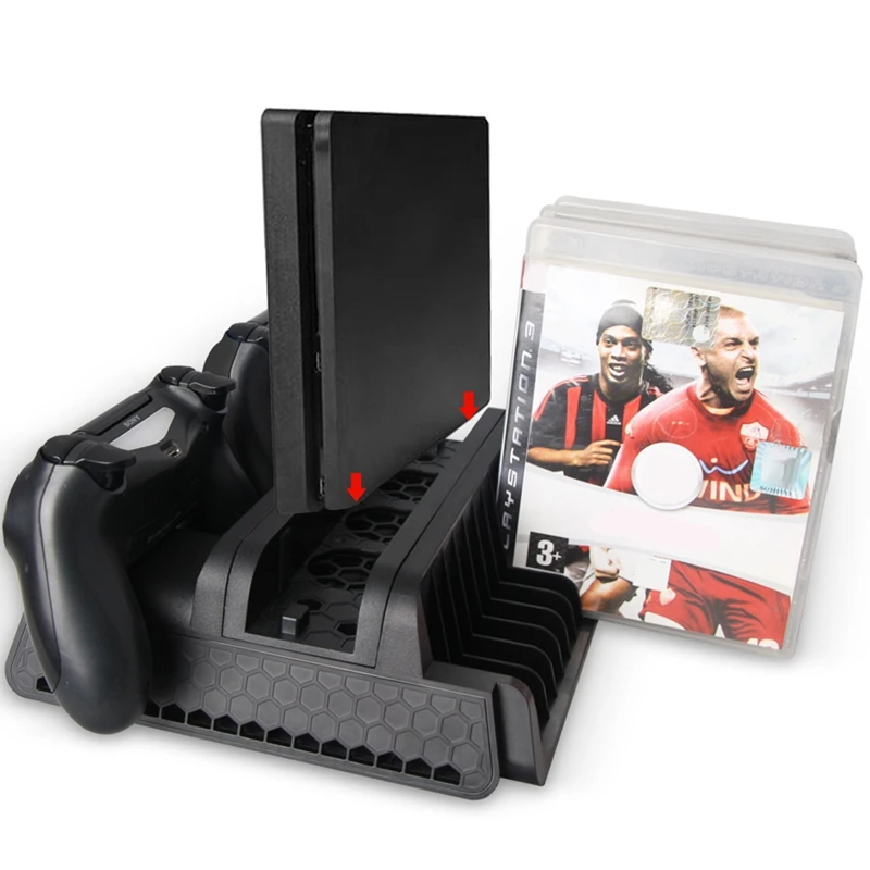 FULL-3 в 1 для Ps4/Ps4 Slim/Ps4 Pro вертикальная подставка с двойным контроллером зарядная станция игры для sony 4 охлаждающий вентилятор