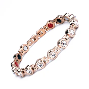 

New Rhinestone Woman Magnetic Power Bracelet Health Energy Gold Fashion Jewelry Lady Titanium Steel Bracelets Bangles