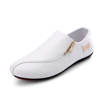 

Plus Size 39-45 Fashion Men Flats Shoes White Casual Platform Pointed Shoes PU Leather Shoes Male Loafers Men Flats Breathable