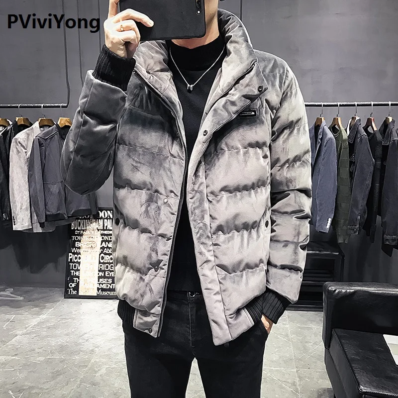 PViviYong/ Новое поступление, Высококачественная Толстая зимняя куртка, мужское короткое пальто с стоячим воротником, Мужская Фланелевая куртка, 88