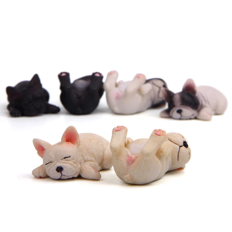 

1pc Cartoon Sleeping Dog Cute Puppy French Bulldog Pet Models Dolls Mini Action Figures Toys Crafts Decoration for Kids Gift