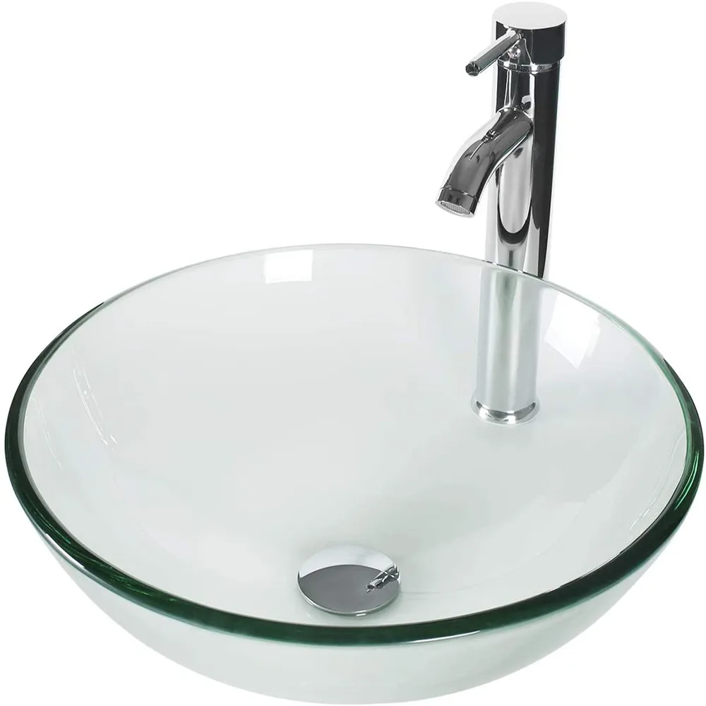 

Bathroom Tempered Glass Round Basin Sinks Basin with Faucet Glass Sink Wash Basin Countertop Sink Toilet Sink Black Shampoo Sink