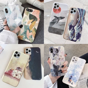 

Hard PC Phone Back Case For Xiaomi Mi 8 9 10 Lite 9T Redmi Note 7 8 K20 Pro Art Leaves Comic Cartoon Pattern Full Cover On Coque