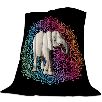

Flannel Blanket for Bed Colorful Mandala And Elephant Throw Blanket Portable Soft Blanket Sofa Bed Sheets Blanket for Picnic