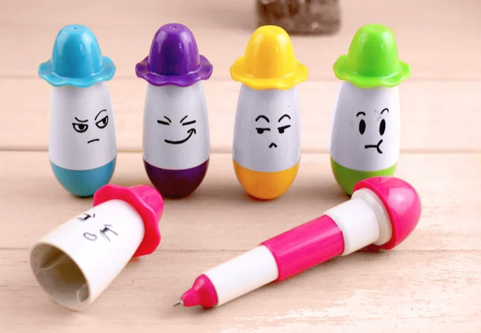 4Pcs Creative stationery emoticon smiling face retractable ballpoint pen cute cartoon hat | Канцтовары для офиса и дома