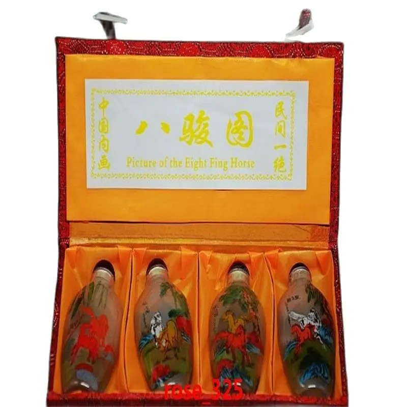 

4PCS Chinese Inside Hand Painting *8 Horse* Glass Snuff Bottle
