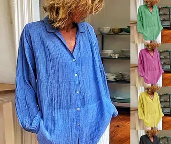 

2020 women's cotton and linen shirt multicolor loose cardigan single breasted shirt women KTN977-01-09