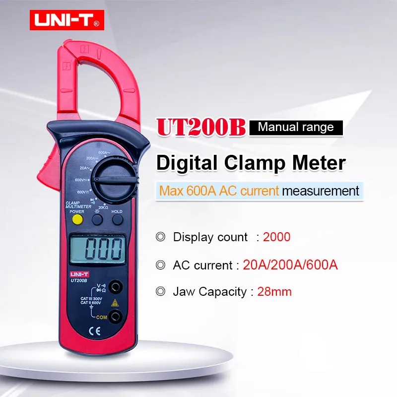 

UNI-T UT200B LCD Digital Clamp Multimeter Backlight Ohm DMM DC AC Voltmeter AC Ammeter