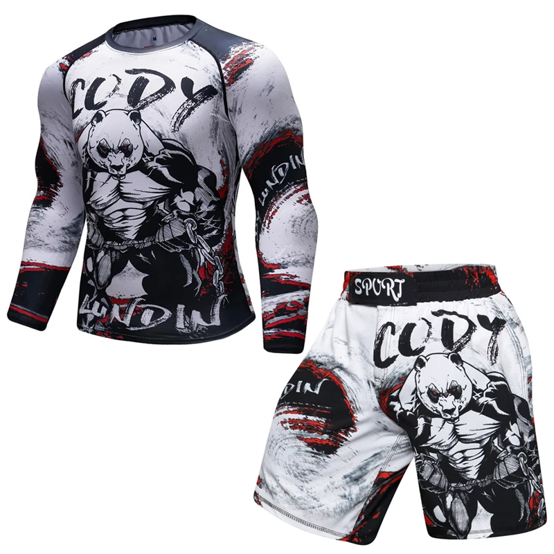 Мужской UFC MMA набор для тренировки сжатия Мужская футболка с длинным рукавом BJJ фитнес колготки Рашгард футболка+ брюки мужские наборы для бега - Цвет: 10