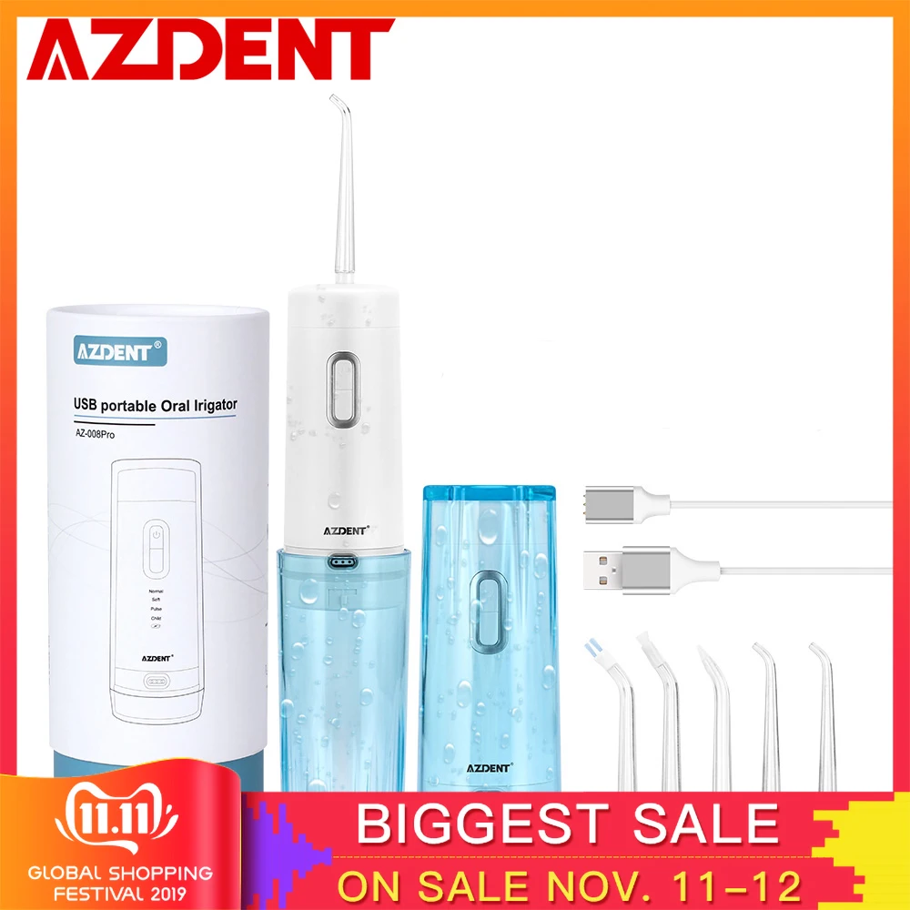 Günstige AZDENT Neue Oral Irrigator Dental Tragbare Wasser Flosser USB Aufladbare Wasser Jet Flosser 210ML 5 Tipps Wasserdicht Zähne Reiniger