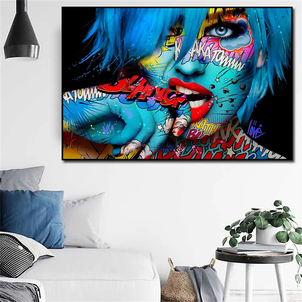 

Sexy Girl Blue Graffiti On Face Wall Art Poster Print On Canvas Painting Wall Art Picture For Living Room Home Decoration