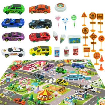 

29PCS Kids City Map Toys Car Parking Road Map Alloy Toy Model Car Climbing Mats English Version New for Kids Play Game Map Racin