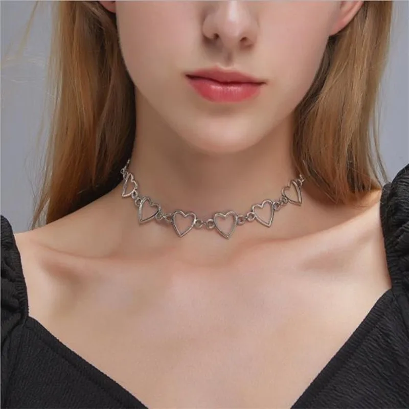 New Hollow Korean Sweet Love Heart Choker Necklace Statement Girlfriend Gift Cute Bicolor Necklace Jewelry Collier Femme 2022