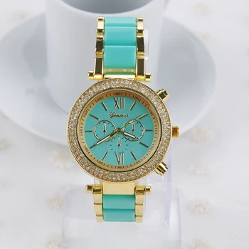 

Shopping Artificial Diamond Easy Reading Fashion Round Shape Daily Casual Gold-plated Ceramic Gift Women Watch