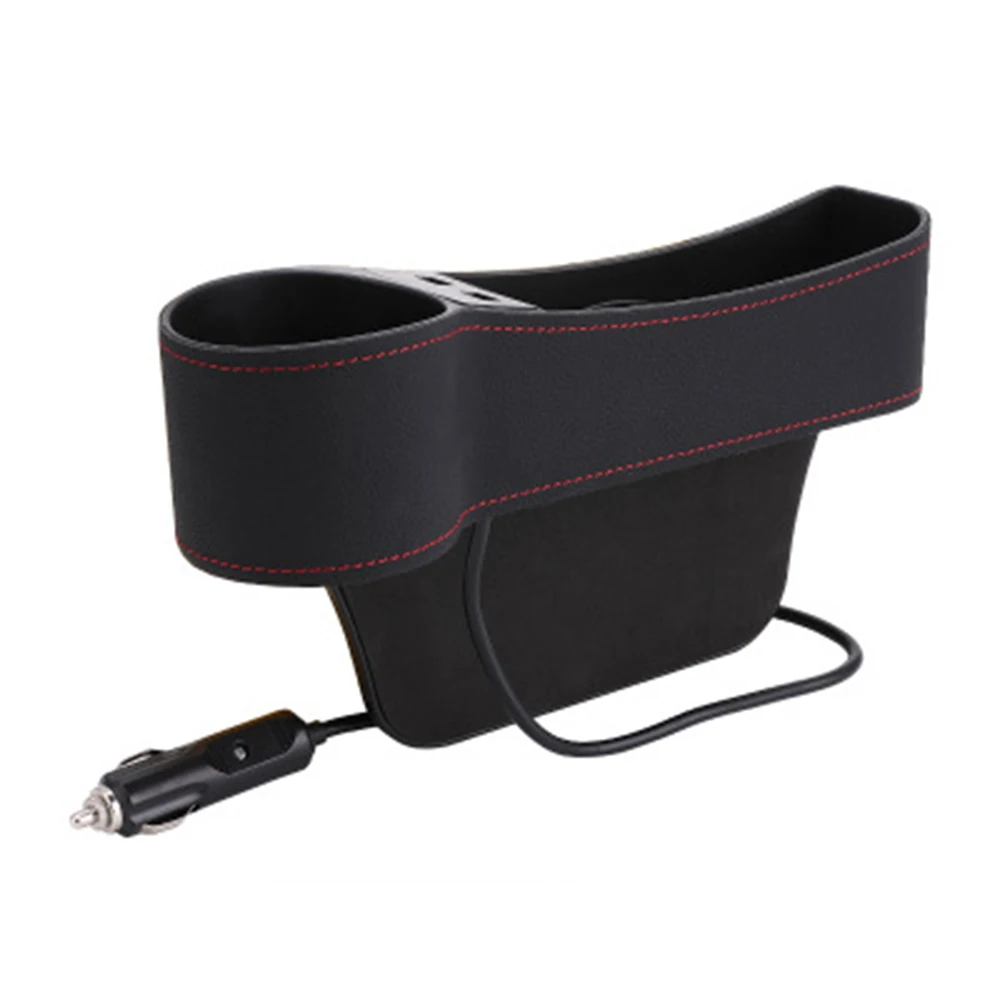 

Phone Charger Storage Box Cradle Cup Holder Leather+ABS Dual USB Parts Car