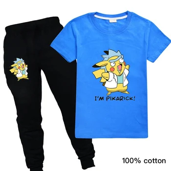 

4-16Y Pokemon Pikachu Kids Boys Summer Clothes Set Children Baby Cartoon Girls Outfits Teenagers Sports Suit Clothing