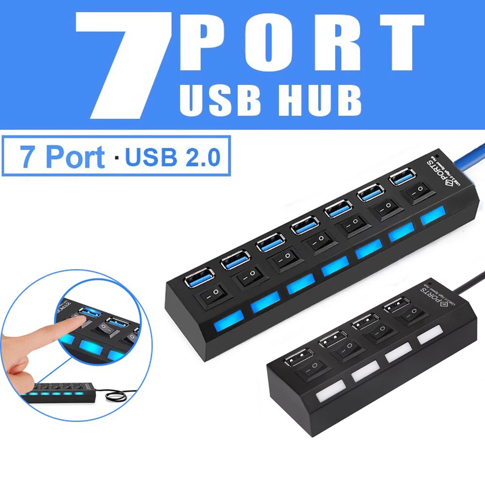 Hub do Porto com Adaptador de Energia Hab com Interruptor para Acessórios do Computador do pc Divisor 0 Multi Múltiplo Hub Usb 2.0 2 1 High Quality Computador e Escritório