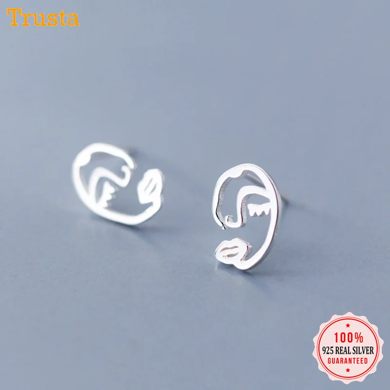 Trusta 100% Solid 925 Sterling Silver Small Cool Face Stud Earrings For Girl Women Fine Jewelry Wholesale lots DS1465 | Украшения и