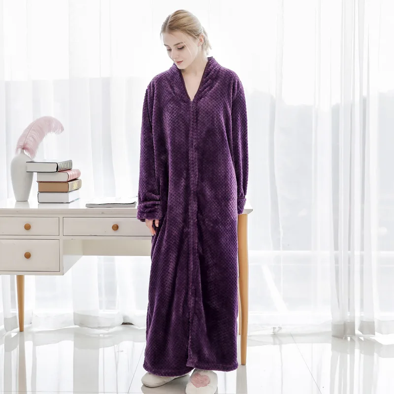 woman purple Зимняя плотная Пижама, парные пижамы, фланелевый теплый халат, халат для женщин и мужчин, Пижама, халат с шапочкой - Цвет: woman purple