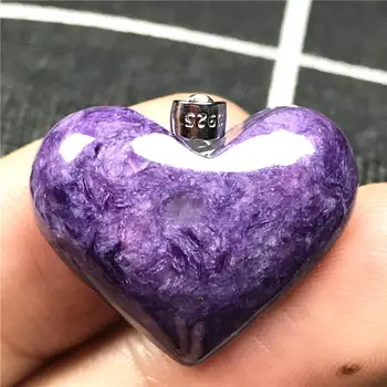 

23x8mm Natural Heart Purple Charoite Beads Necklace Pendant Jewelry For Woman Lady Man 925 Silver Sterling Crystal Jewelry AAAAA